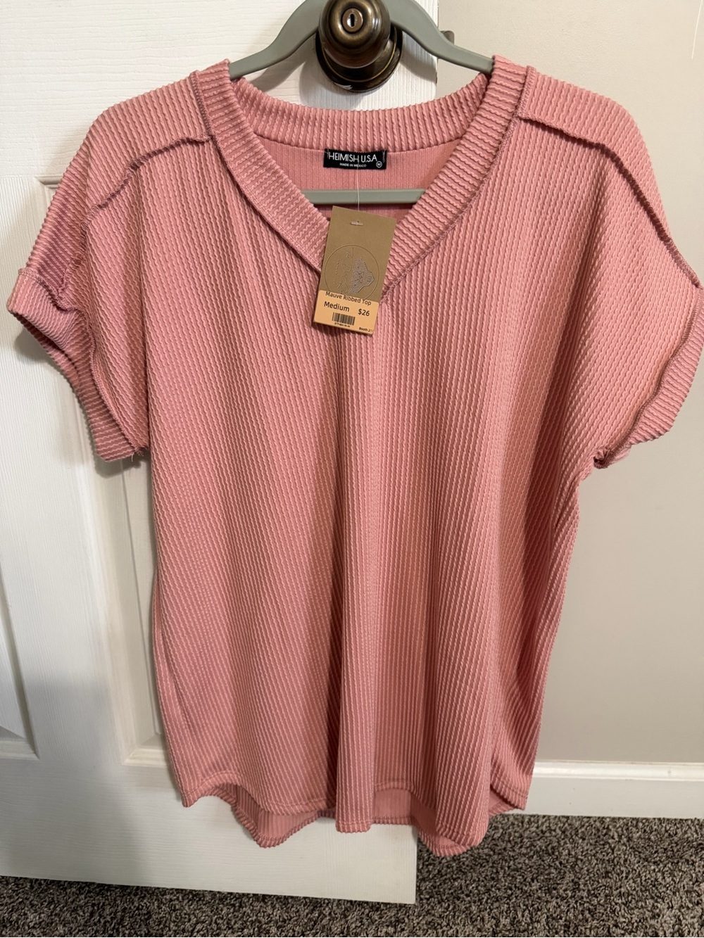 HEIMISH USA Mauve Ribbed V-Neck Top